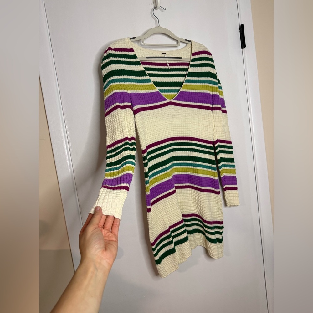 Free People Striped V-Neck Sweater‎ Dress